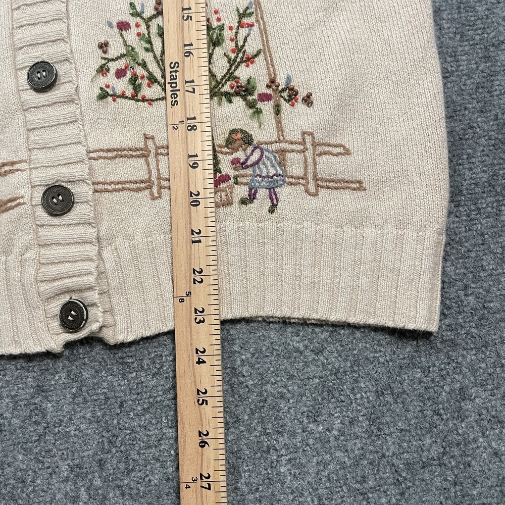 Vintage Embroidered Knit Cardigan Women's Size XL Beige Shawl Neck Cottagecore - Picture 6 of 12